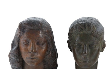 A PAIR OF BRONZE BUSTS BY HELENE SARDEAU (BELGIAN-AMERICAN 1899-1969)