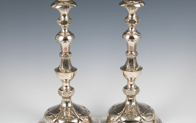 A PAIR OF LARGE SILVER CANDLESTICKS. Vienna 19th century....