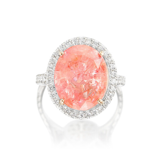 A Padparadscha Sapphire and Diamond Ring