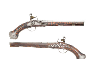 A Pair Of 22-Bore Flintlock Holster Pistols By G. Trulock...
