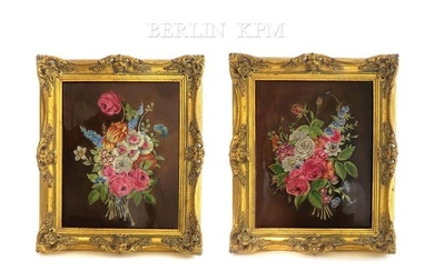 A Pair of 19th C. Floral Berlin KPM Plaques