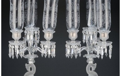 A Pair of Baccarat Three-Light Frosted and Etche