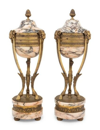 A Pair of Empire Style Gilt Bronze and Marble