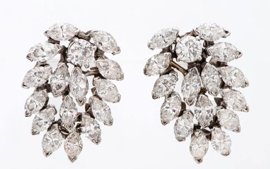 A Pair of Exquisite Diamond and 14K White Gold Earrings