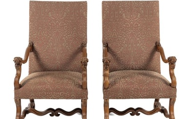 A Pair of French Carved Walnut Fauteuils