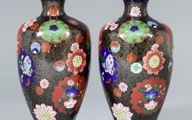 A Pair of Japanese Cloisonne Enamel Vases, Late 19th/early...