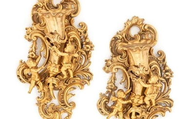 A Pair of Louis XV Style Gilt Bronze Wall Pockets