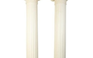 A Pair of White Painted Ionic Columns Height 100