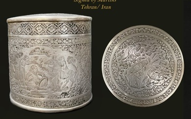A Persian Engraved Silver Trinket Jewelry Box, Signed