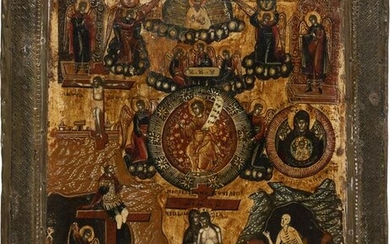 A RARE ICON SHOWING CHRIST 'ONLY BEGOTTEN SON' WITH A