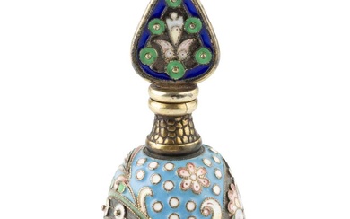 A Russian silver-gilt and cloisonné enamel scent bottle and stopper,...