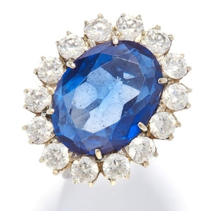 A SAPPHIRE AND DIAMOND CLUSTER RING in white gold or