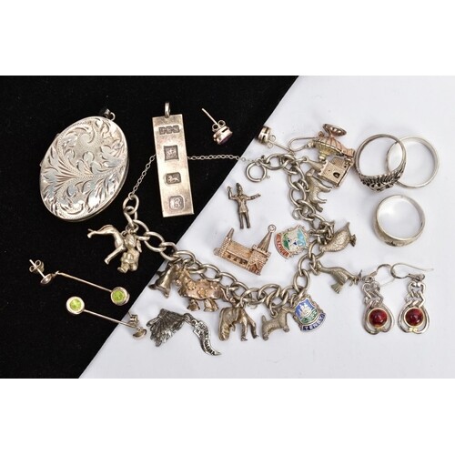 A SELECTION OF SILVER AND WHITE METAL JEWELLERY, to include ...
