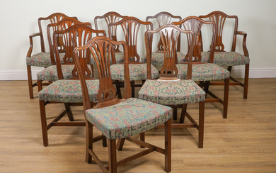 A SET OF TEN GEORGE III STYLE MAHOGANY DINING CHAIRS WITH PIERCED SPLAT BACK (10)