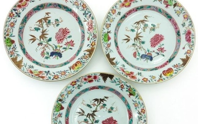 A Series of Three Chinese Famille Rose Plates