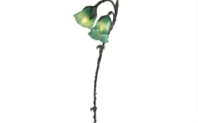 A Shirley Cloete glass and Nick Liltved wrought iron standing lamp, mid 20th century