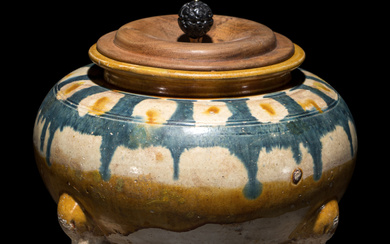 A Tang Style Sancai Glazed Tripod Footed Pottery Jar