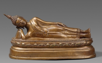 A Thai copper alloy figure of a resting Buddha. 19th century