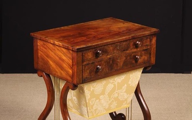 A Victorian Flame Mahogany & Rosewood Cross-banded Work Table. The rectangular top above two drawers