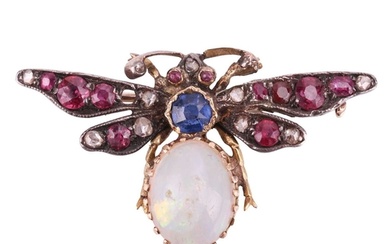 A Victorian gem-set butterfly brooch, the butterfly's thorax...
