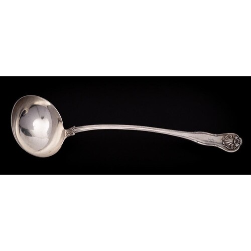 A Victorian silver Fiddle Thread and Shell pattern soup ladl...