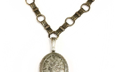 A Victorian silver locket and collar