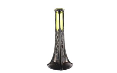 A WMF ART NOUVEAU SILVER PLATED AND GREEN GLASS SOLIFLEUR VASE