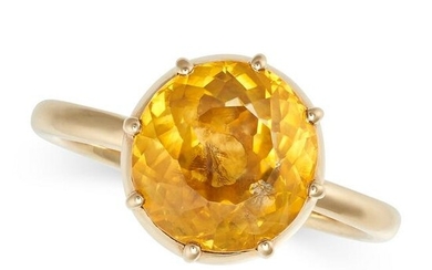 A YELLOW SAPPHIRE RING in 18ct yellow gold, set with a round cut yellow sapphire in a cut down