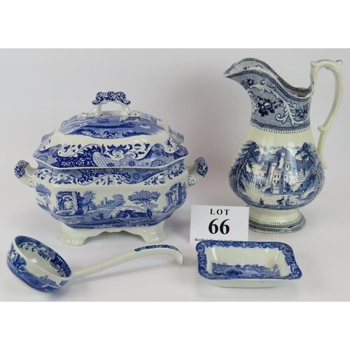 A blue and white Spode Italian soup tureen and ladle, a simi...