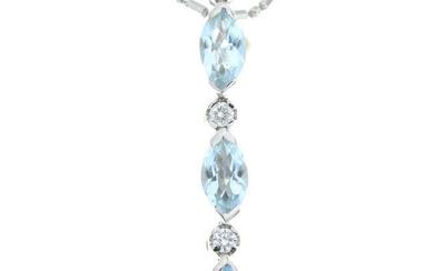 A blue topaz and brilliant-cut diamond articulated pendant, with chain.