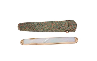 A cased George III unmarked gold mounted and bladed mother of pearl fruit knife, circa 1760