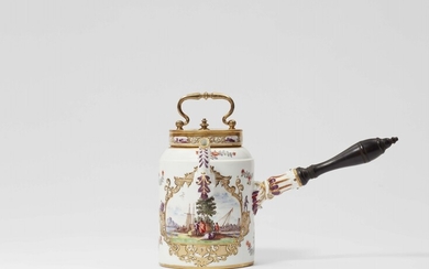 A cryptically signed and dated Meissen porcelain chocolatière by Christian Friedrich Herold