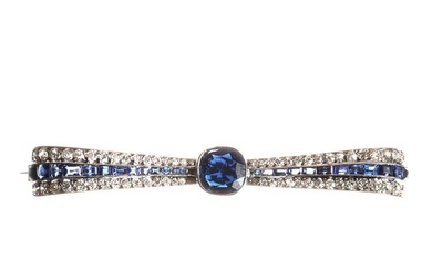A diamond and sapphire bow brooch, c.1920