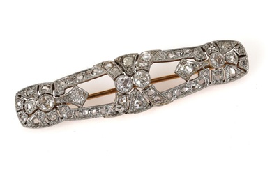 A diamond brooch set with numerous old mine-cut and rose-cut diamonds, mounted...