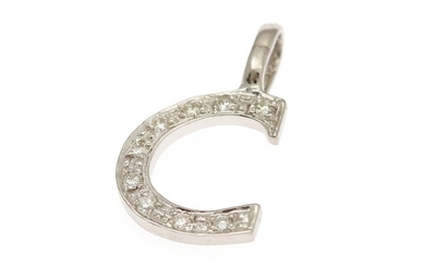A diamond pendant in shape of the letter “C” set with numerous brilliant-cut diamonds, mounted in 14k white gold. L. incl. eye-let app. 1.8 cm.