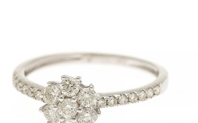 A diamond ring set with numerous brilliant-cut diamonds totalling app. 0.53 ct., mounted in 18k white gold. Size 52.