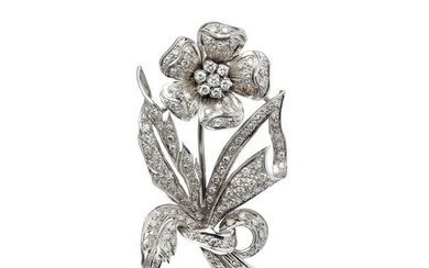 A diamond set floral spray brooch