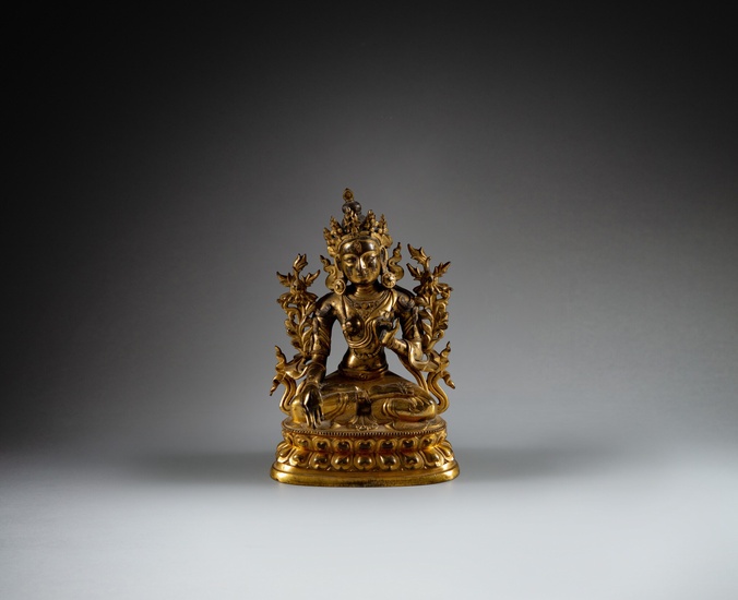 A gilt-bronze figure of White Tara, Qing dynasty, 18th century | 清十八世紀 鎏金銅白度母坐像