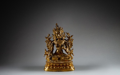 A gilt-bronze figure of White Tara, Qing dynasty, 18th century | 清十八世紀 鎏金銅白度母坐像