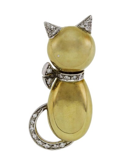 A gold and diamond brooch, designed as a Cat with brilliant-cut diamond detail, British import marks for 18-carat gold, London, 1989.