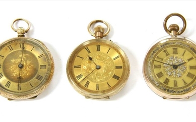 A gold key wound open-faced fob watch