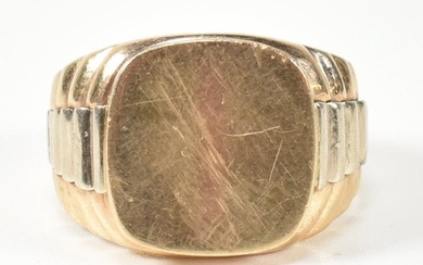 A hallmarked 9ct gold watch strap signet ring. The gold sign...