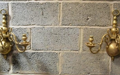 A large set of heavy brass candle sconces 46 x 54cm (2)