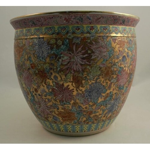 A late 19th century Chinese jardiniere, the exterior decorat...