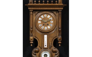 A late 19th century French walnut weather station clock, 17c...