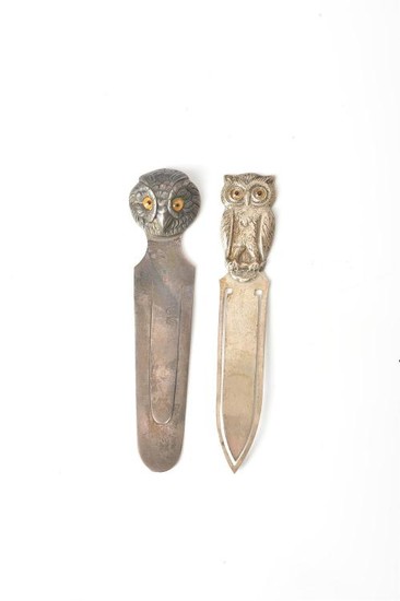 A late Victorian silver owl head bookmark by Sampson Mordan & Co.