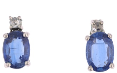 A pair of 9ct white gold sapphire and diamond earrings, set ...