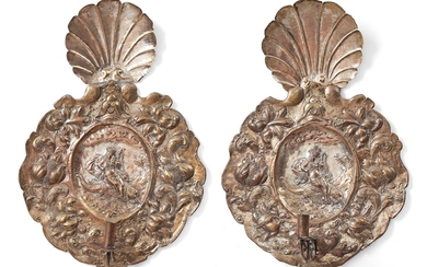 A pair of Baroque one-light wall sconces, Swedish or Holland/Germany, second half of the 1600's.