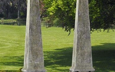 A pair of Continental limestone obelisks