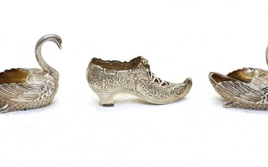 A pair of Dutch silver ornaments in the form of swans